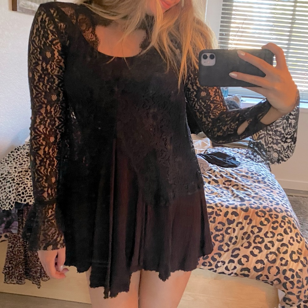 Black Lace High Neck Free People Dress.
